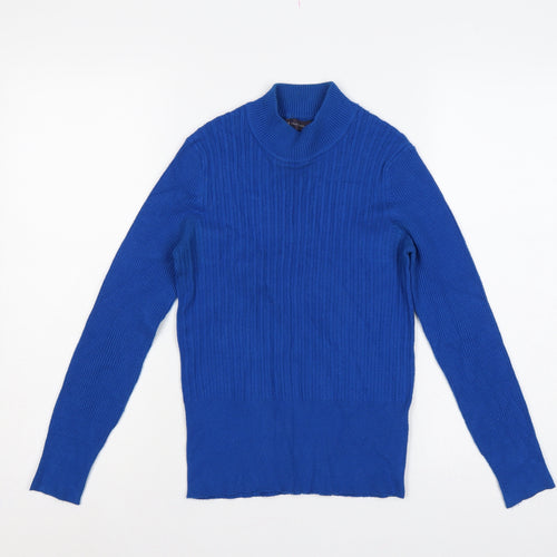 Marks and Spencer Women's Blue UK 8 Ribbed Roll Neck Jumper