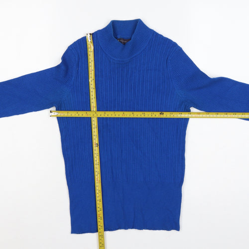 Marks and Spencer Women's Blue UK 8 Ribbed Roll Neck Jumper