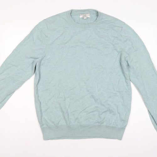 Marks and Spencer Men Green L Pure Cotton Crew Neck Pullover Jumper