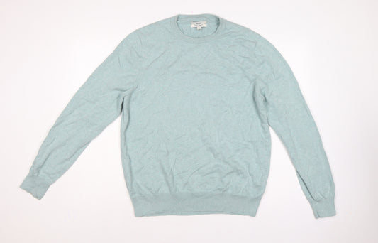Marks and Spencer Men Green L Pure Cotton Crew Neck Pullover Jumper