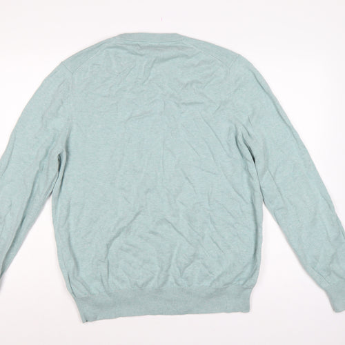 Marks and Spencer Men Green L Pure Cotton Crew Neck Pullover Jumper