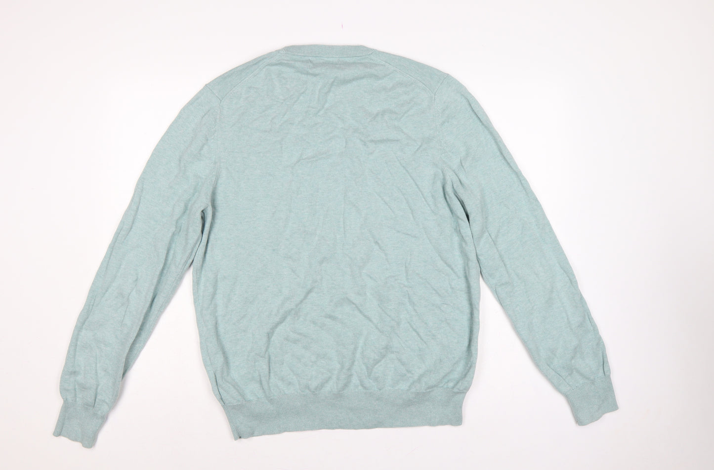 Marks and Spencer Men Green L Pure Cotton Crew Neck Pullover Jumper