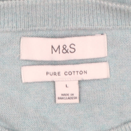 Marks and Spencer Men Green L Pure Cotton Crew Neck Pullover Jumper