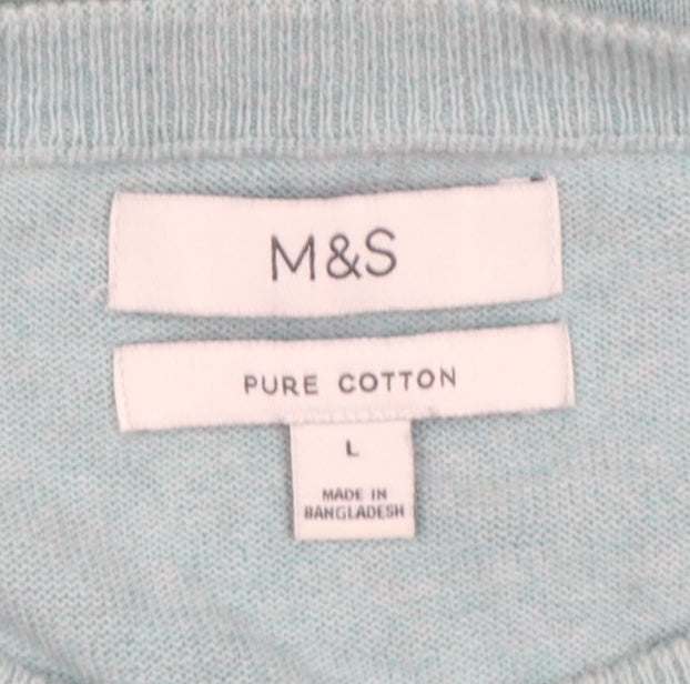 Marks and Spencer Men Green L Pure Cotton Crew Neck Pullover Jumper