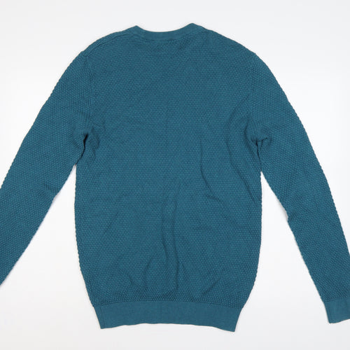Maine New England Men’s Blue Small Textured Knit Crew Neck Jumper