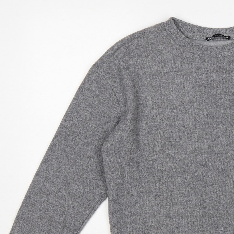 Zara Women’s Grey Size S Crew Neck Knit Relaxed Pullover Jumper