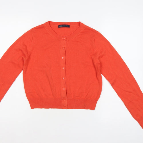 Marks and Spencer Women Orange Size 12 Cotton Button Cardigan