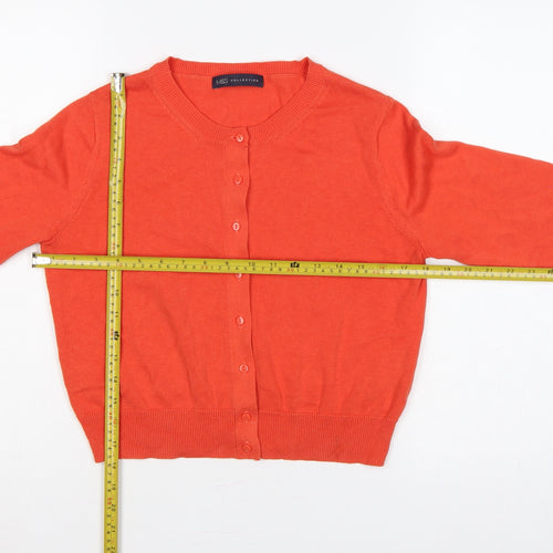Marks and Spencer Women Orange Size 12 Cotton Button Cardigan