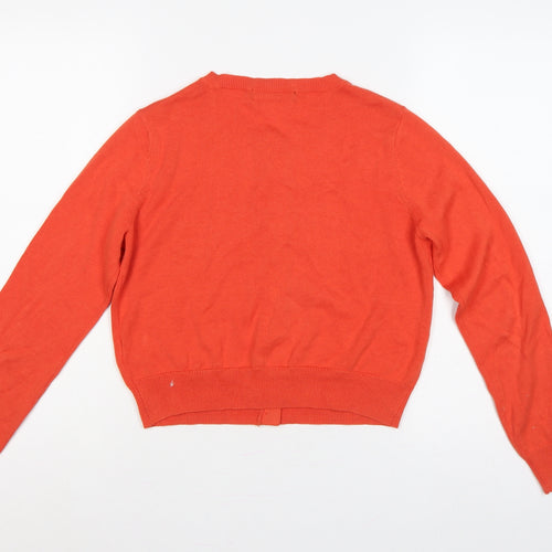 Marks and Spencer Women Orange Size 12 Cotton Button Cardigan