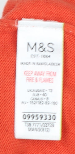 Marks and Spencer Women Orange Size 12 Cotton Button Cardigan