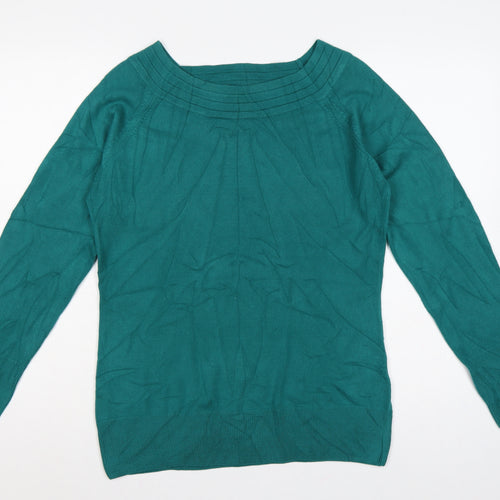 Marks & Spencer Women Green UK 16 Boat Neck Button Cuff Pullover Jumper
