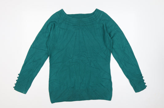 Marks & Spencer Women Green UK 16 Boat Neck Button Cuff Pullover Jumper