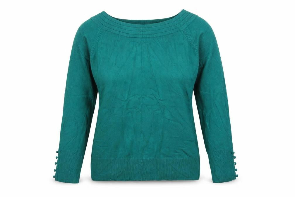 Front view of Marks & Spencer Women Green UK 16 Boat Neck Button Cuff jumper