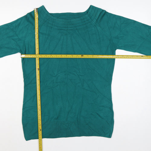 Marks & Spencer Women Green UK 16 Boat Neck Button Cuff Pullover Jumper