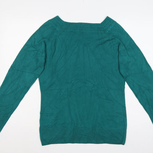 Marks & Spencer Women Green UK 16 Boat Neck Button Cuff Pullover Jumper