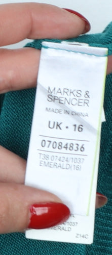 Marks & Spencer Women Green UK 16 Boat Neck Button Cuff Pullover Jumper