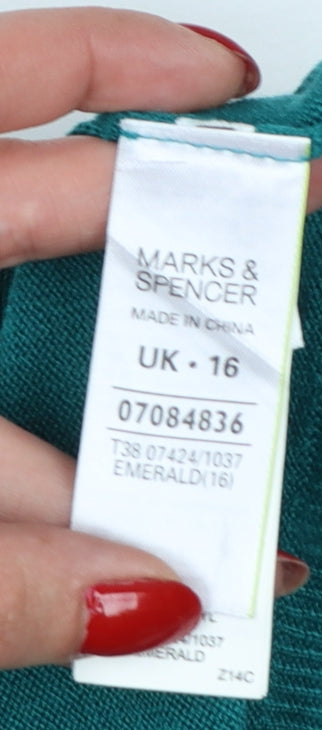 Marks & Spencer Women Green UK 16 Boat Neck Button Cuff Pullover Jumper