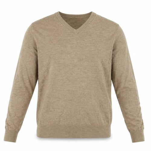 Marks and Spencer Men Beige S Pure Cotton V-Neck Pullover Jumper