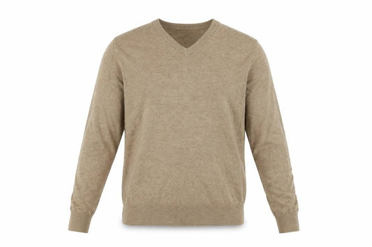 Marks and Spencer Men Beige S Pure Cotton V-Neck Pullover Jumper