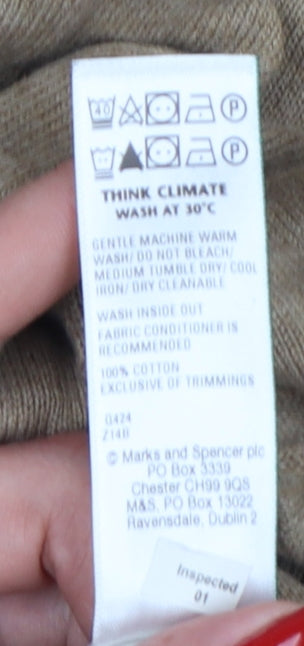 Marks and Spencer Men Beige S Pure Cotton V-Neck Pullover Jumper