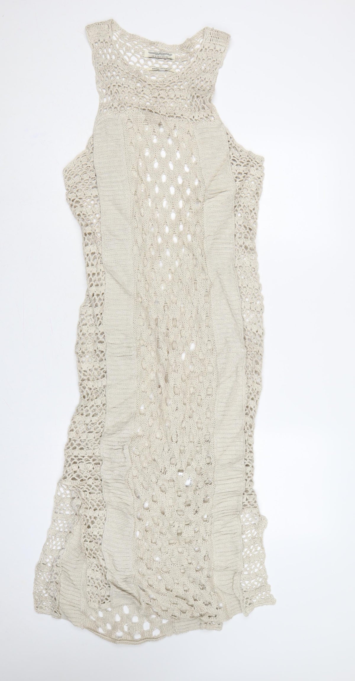 AllSaints Women Beige UK 8 Long Maxi Hand Crochet Bohemian Dress