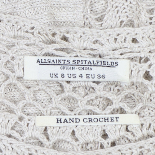 AllSaints Women Beige UK 8 Long Maxi Hand Crochet Bohemian Dress