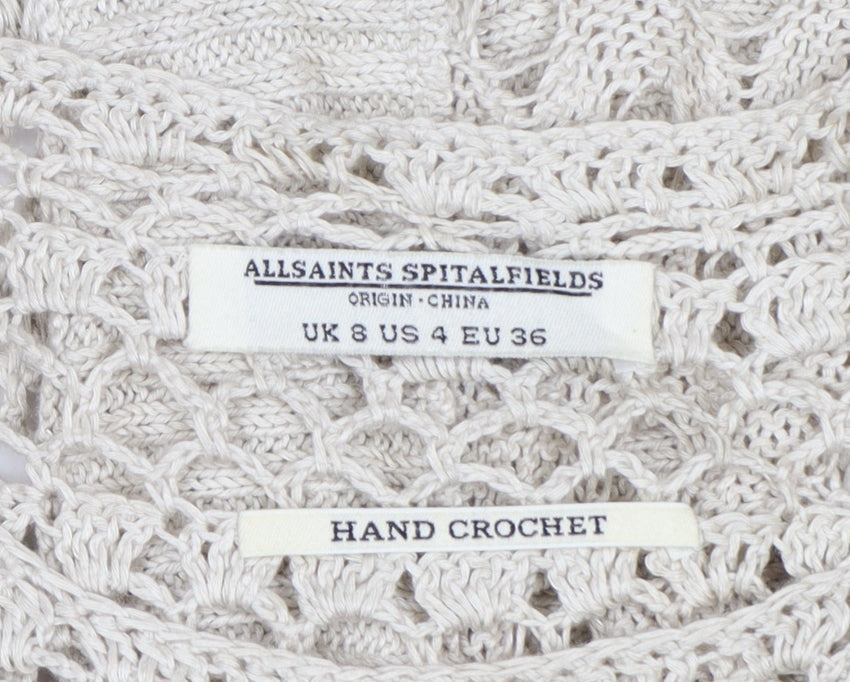 AllSaints Women Beige UK 8 Long Maxi Hand Crochet Bohemian Dress
