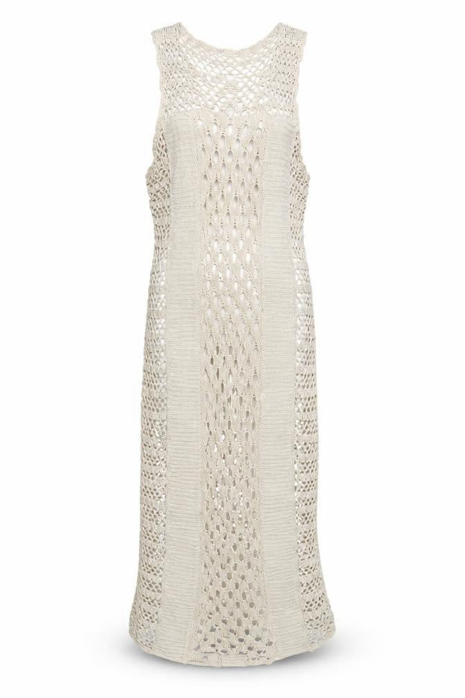 AllSaints Women Beige UK 8 Long Maxi Hand Crochet Bohemian Dress