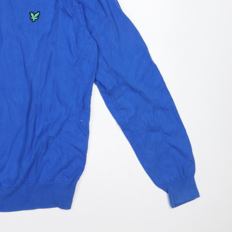 Lyle & Scott Men’s Blue M V-Neck Logo Knit Pullover Jumper