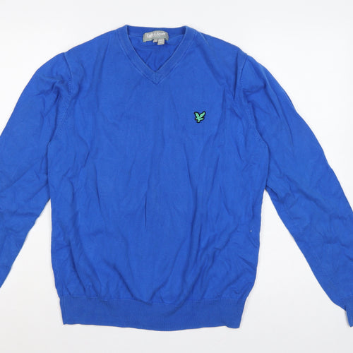 Lyle & Scott Men’s Blue M V-Neck Logo Knit Pullover Jumper