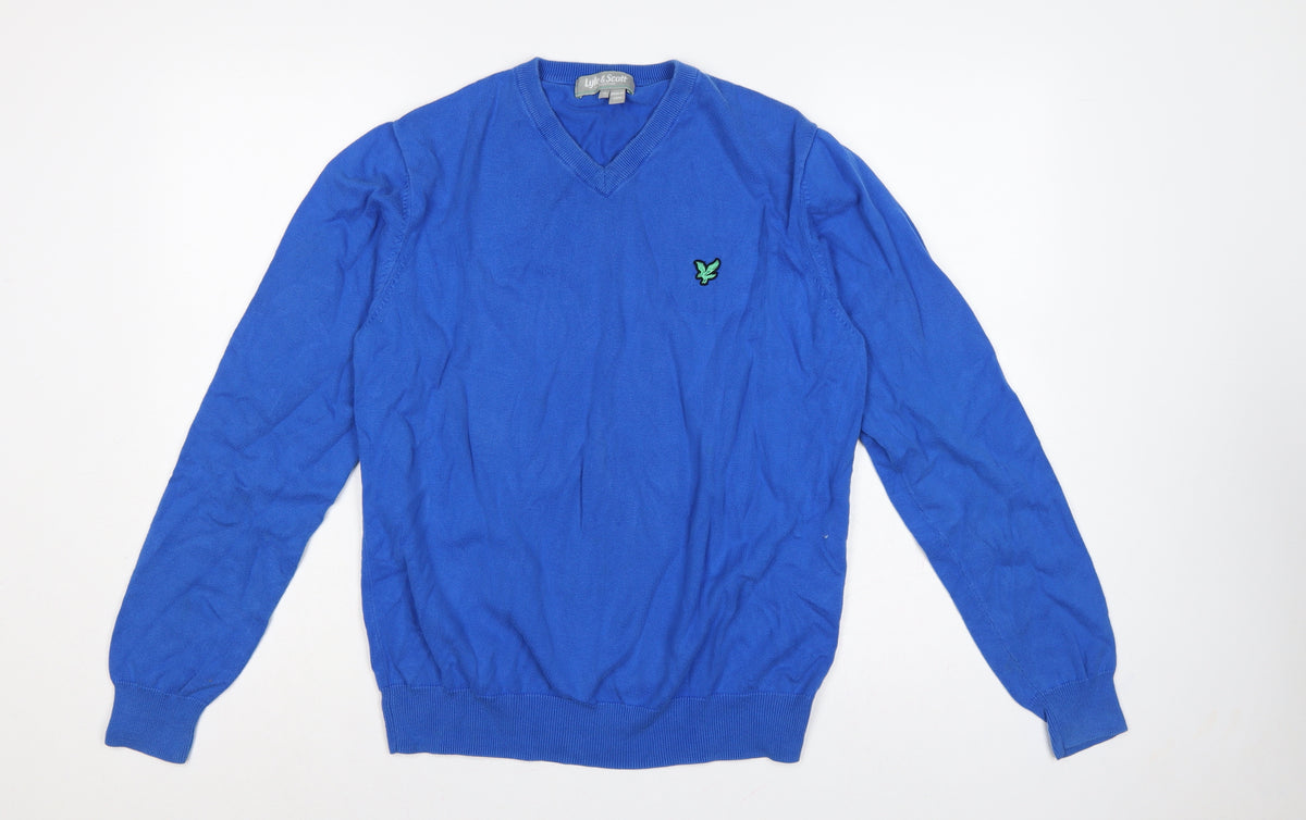 Lyle & Scott Men’s Blue M V-Neck Logo Knit Pullover Jumper