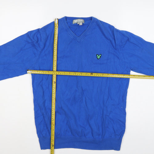 Lyle & Scott Men’s Blue M V-Neck Logo Knit Pullover Jumper