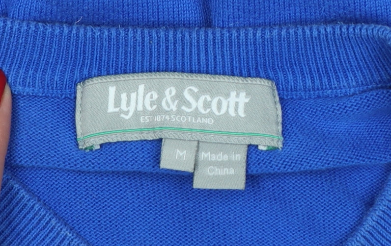 Lyle & Scott Men’s Blue M V-Neck Logo Knit Pullover Jumper
