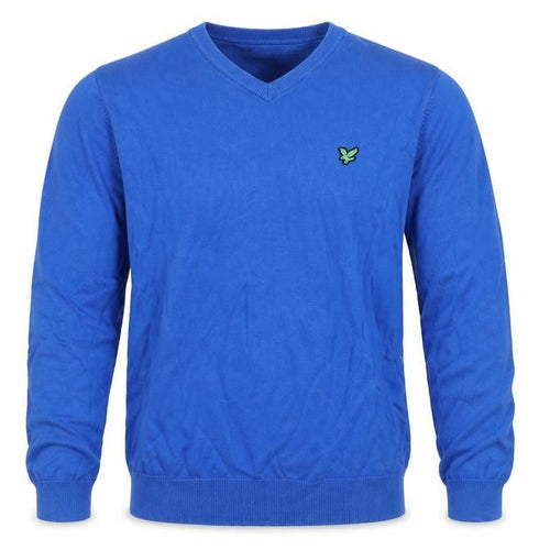 Lyle & Scott Men’s Blue M V-Neck Logo Knit Pullover Jumper