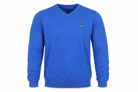 Lyle & Scott Men’s Blue M V-Neck Logo Knit Pullover Jumper