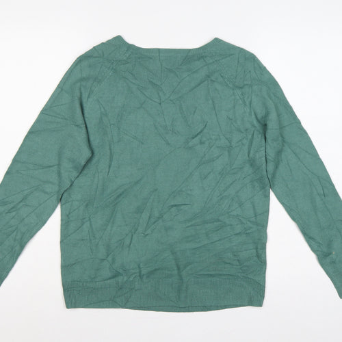 M&S Women’s Green UK 10 Beaded Jewel Round Neck Knit Pullover Jumper