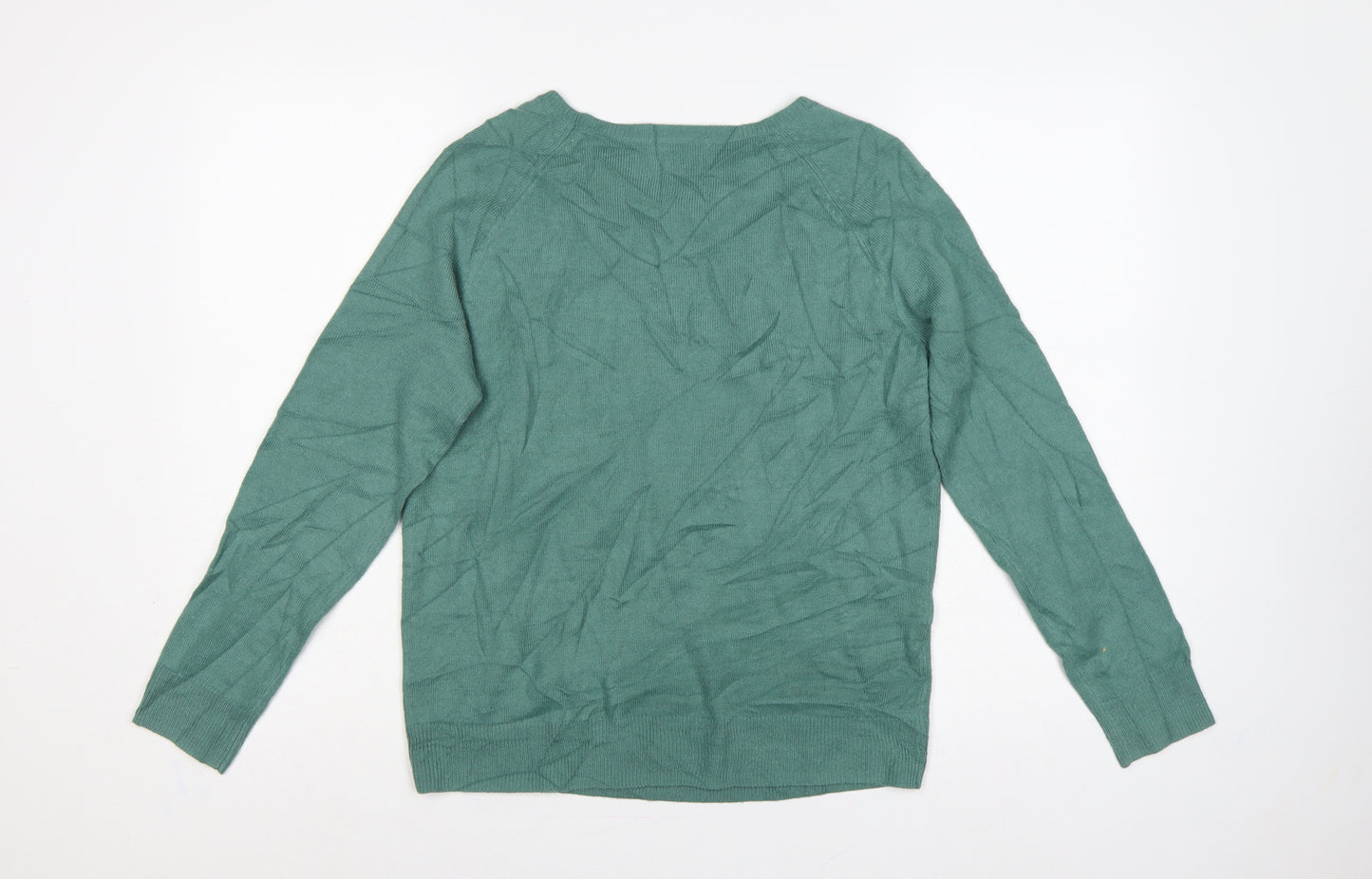 M&S Women’s Green UK 10 Beaded Jewel Round Neck Knit Pullover Jumper