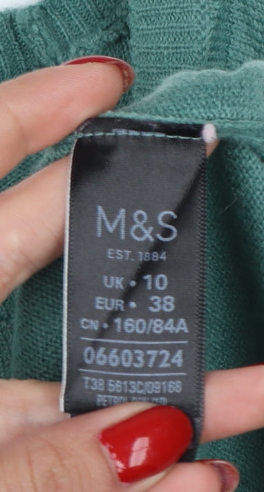 M&S Women’s Green UK 10 Beaded Jewel Round Neck Knit Pullover Jumper