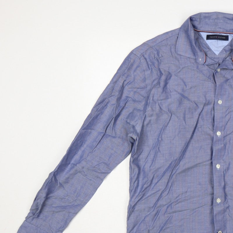 Additional view of Tommy Hilfiger Men’s Blue 16 L Herringbone Button-Down Formal Shirt