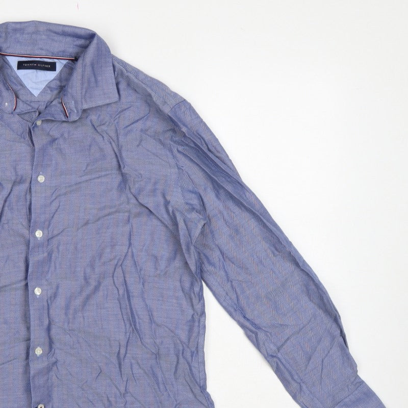 Additional view of Tommy Hilfiger Men’s Blue 16 L Herringbone Button-Down Formal Shirt