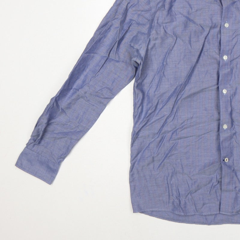 Additional view of Tommy Hilfiger Men’s Blue 16 L Herringbone Button-Down Formal Shirt