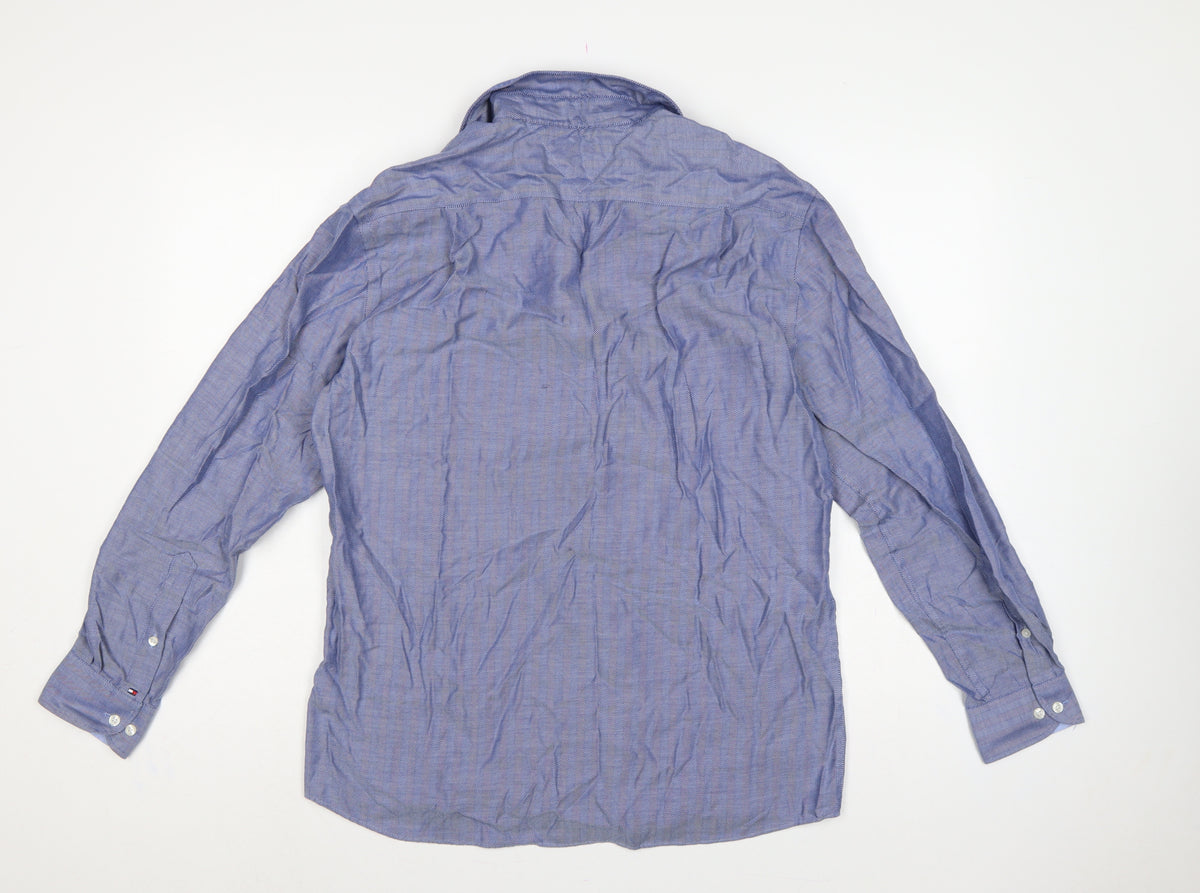 Brand and care label for Tommy Hilfiger Men’s Blue 16 L Herringbone Button-Down Formal Shirt