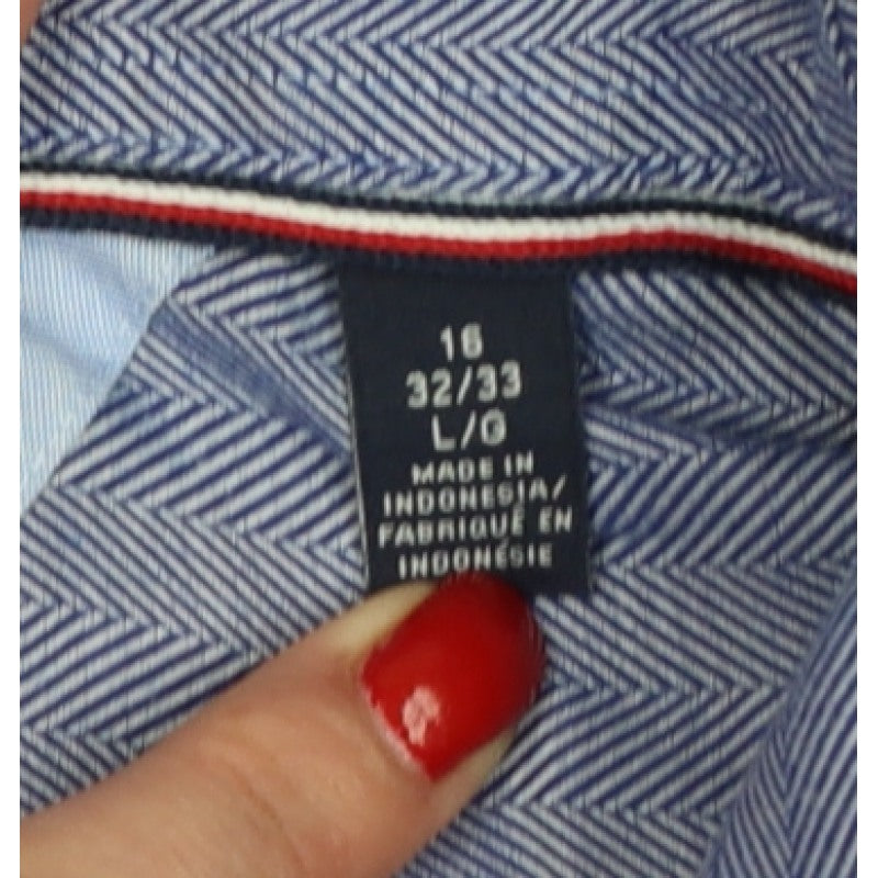 Additional view of Tommy Hilfiger Men’s Blue 16 L Herringbone Button-Down Formal Shirt