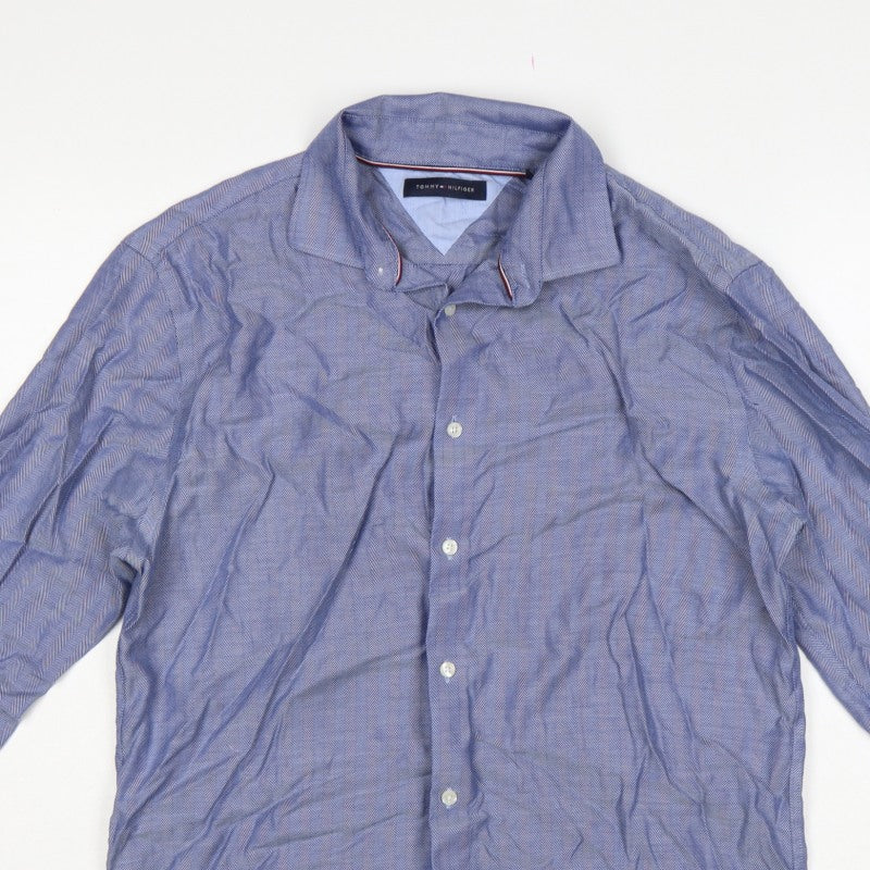 Additional view of Tommy Hilfiger Men’s Blue 16 L Herringbone Button-Down Formal Shirt