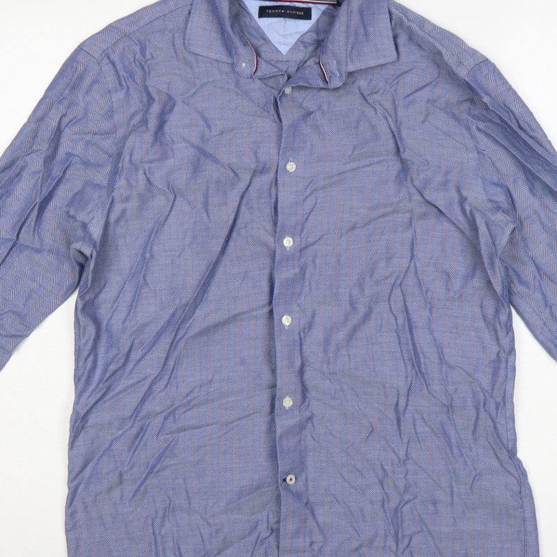 Additional view of Tommy Hilfiger Men’s Blue 16 L Herringbone Button-Down Formal Shirt