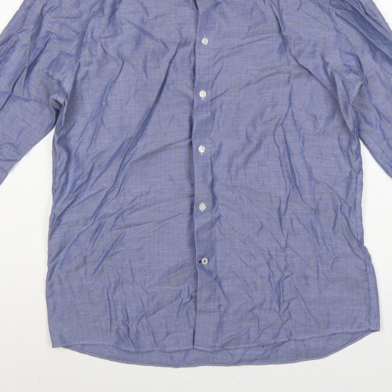 Additional view of Tommy Hilfiger Men’s Blue 16 L Herringbone Button-Down Formal Shirt
