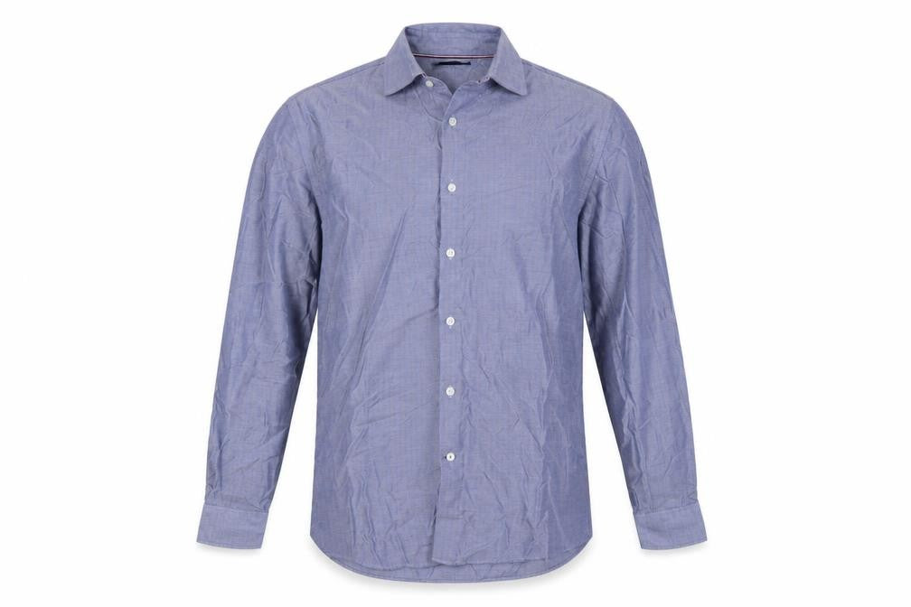 Front view of Tommy Hilfiger Men’s Blue 16 L Herringbone Button-Down Formal Shirt