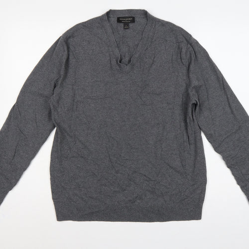 Banana Republic Men’s Grey L V-Neck Cotton Cashmere Pullover Jumper
