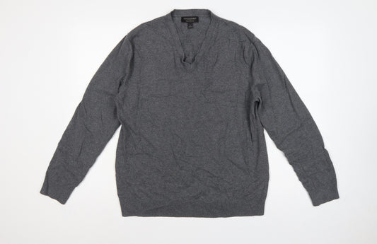Banana Republic Men’s Grey L V-Neck Cotton Cashmere Pullover Jumper