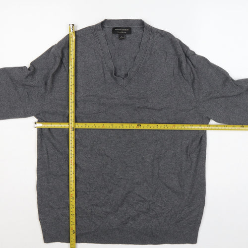 Banana Republic Men’s Grey L V-Neck Cotton Cashmere Pullover Jumper